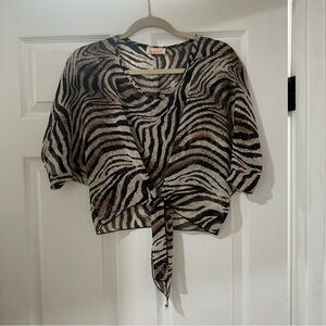 Chic Zebra Print Tie-Front Blouse
